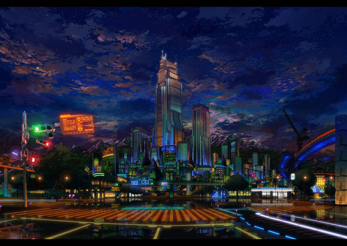 1318X935 Anime City Wallpaper and Background