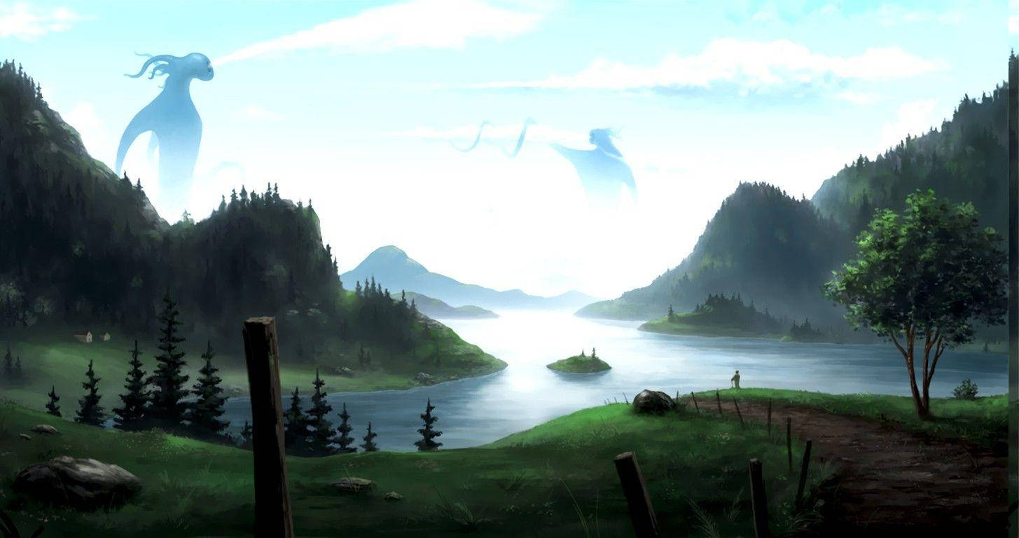 1455X768 Anime Landscape Wallpaper and Background