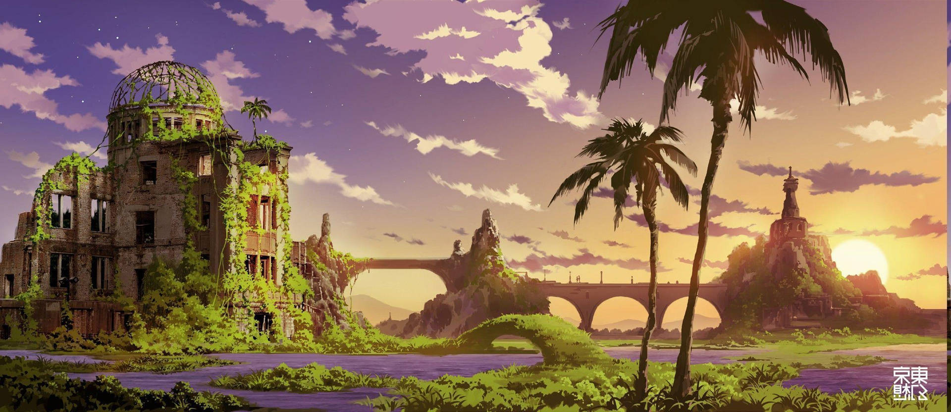 2362X1023 Anime Landscape Wallpaper and Background