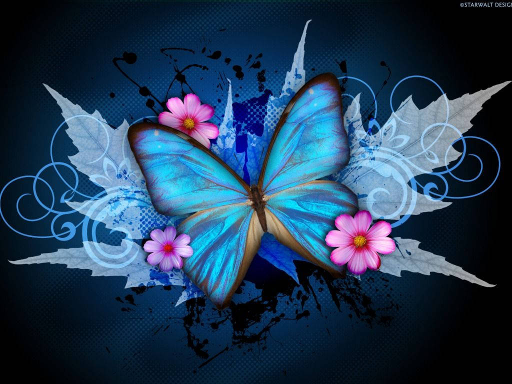1024X768 Blue Butterfly Wallpaper and Background