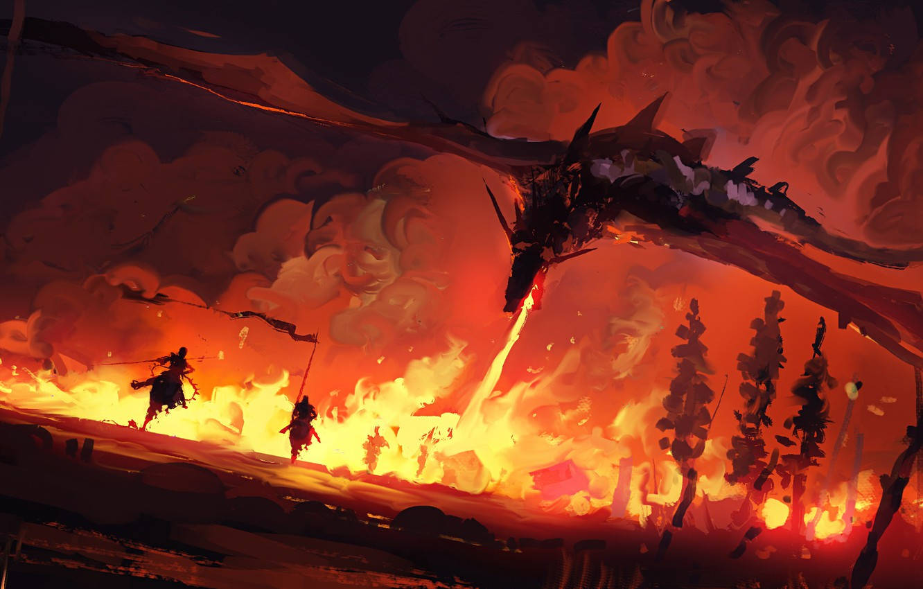1332X850 Fire Dragon Wallpaper and Background