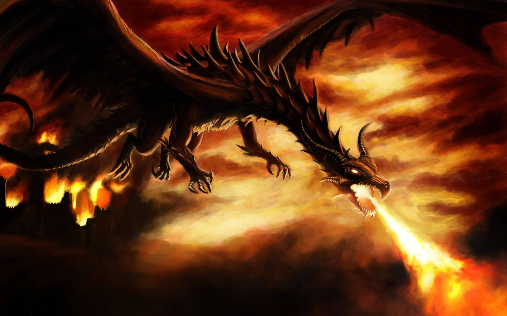 1680X1050 Fire Dragon Wallpaper and Background