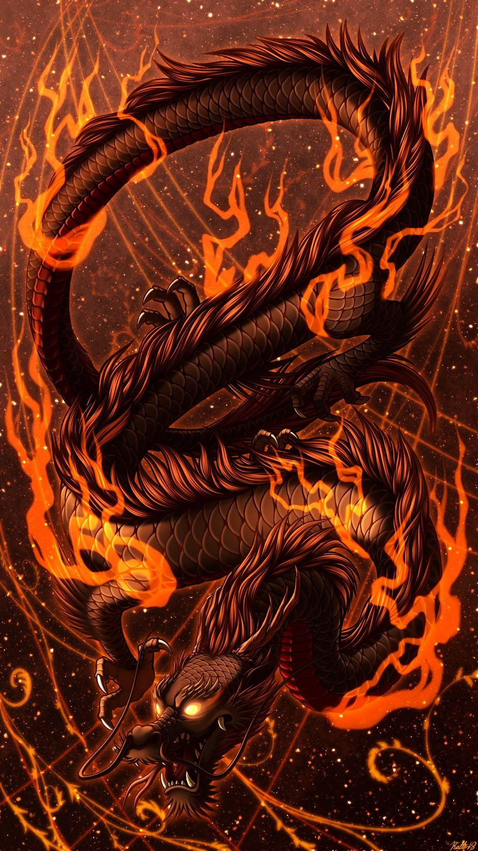 938X1668 Fire Dragon Wallpaper and Background