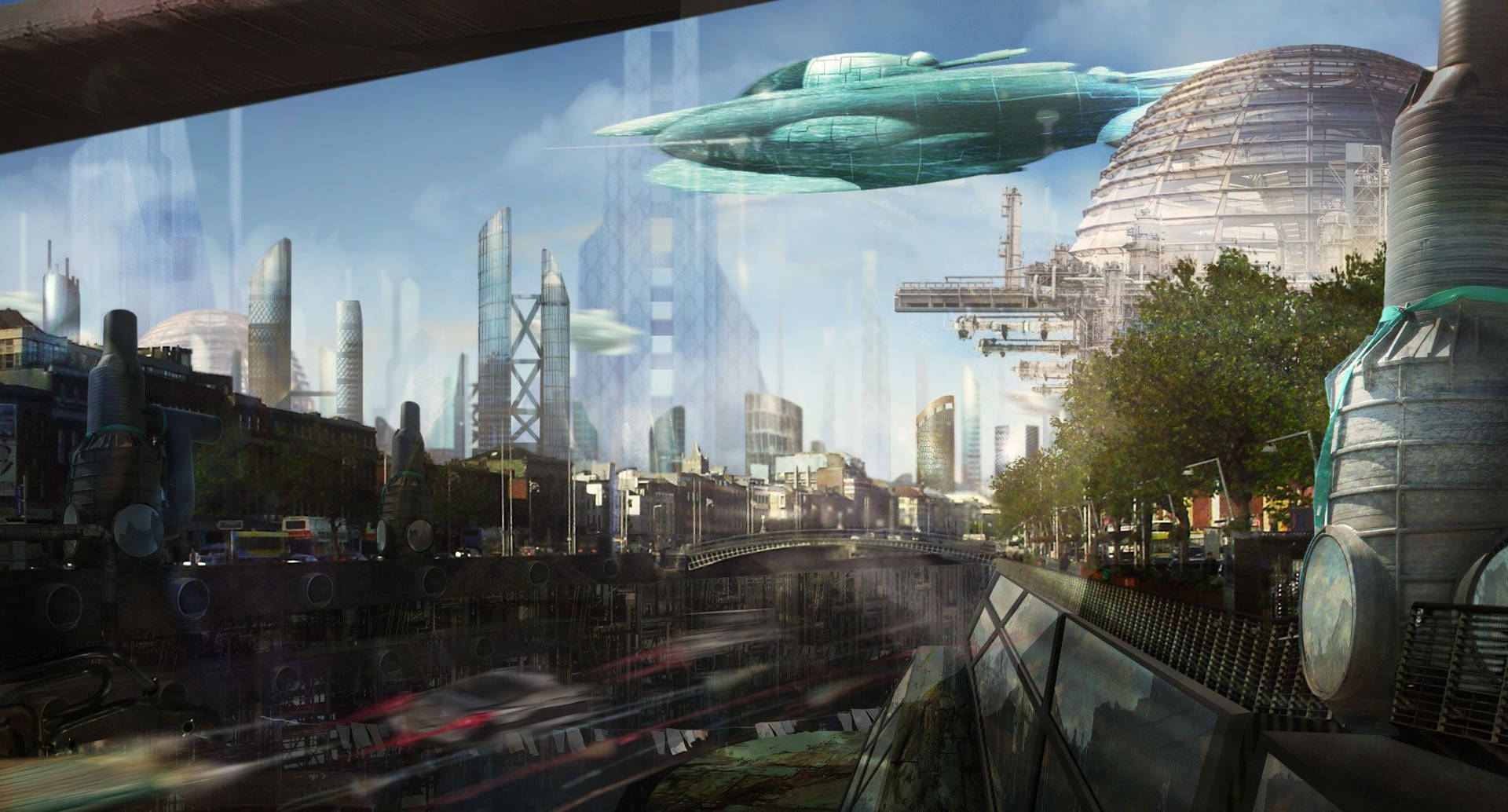 Futuristic City 2048X1103 Wallpaper and Background Image