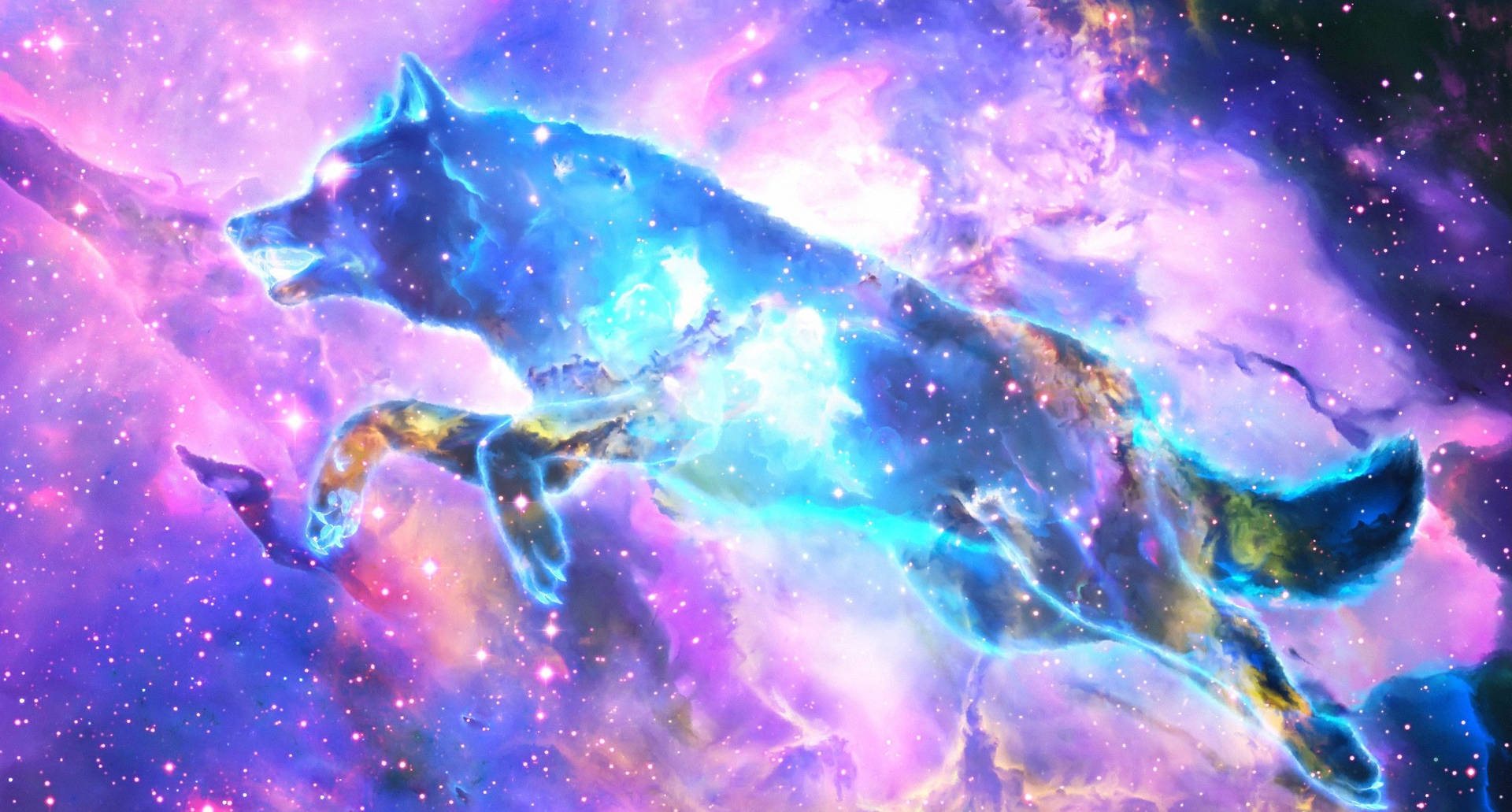 2556X1373 Galaxy Wolf Wallpaper and Background