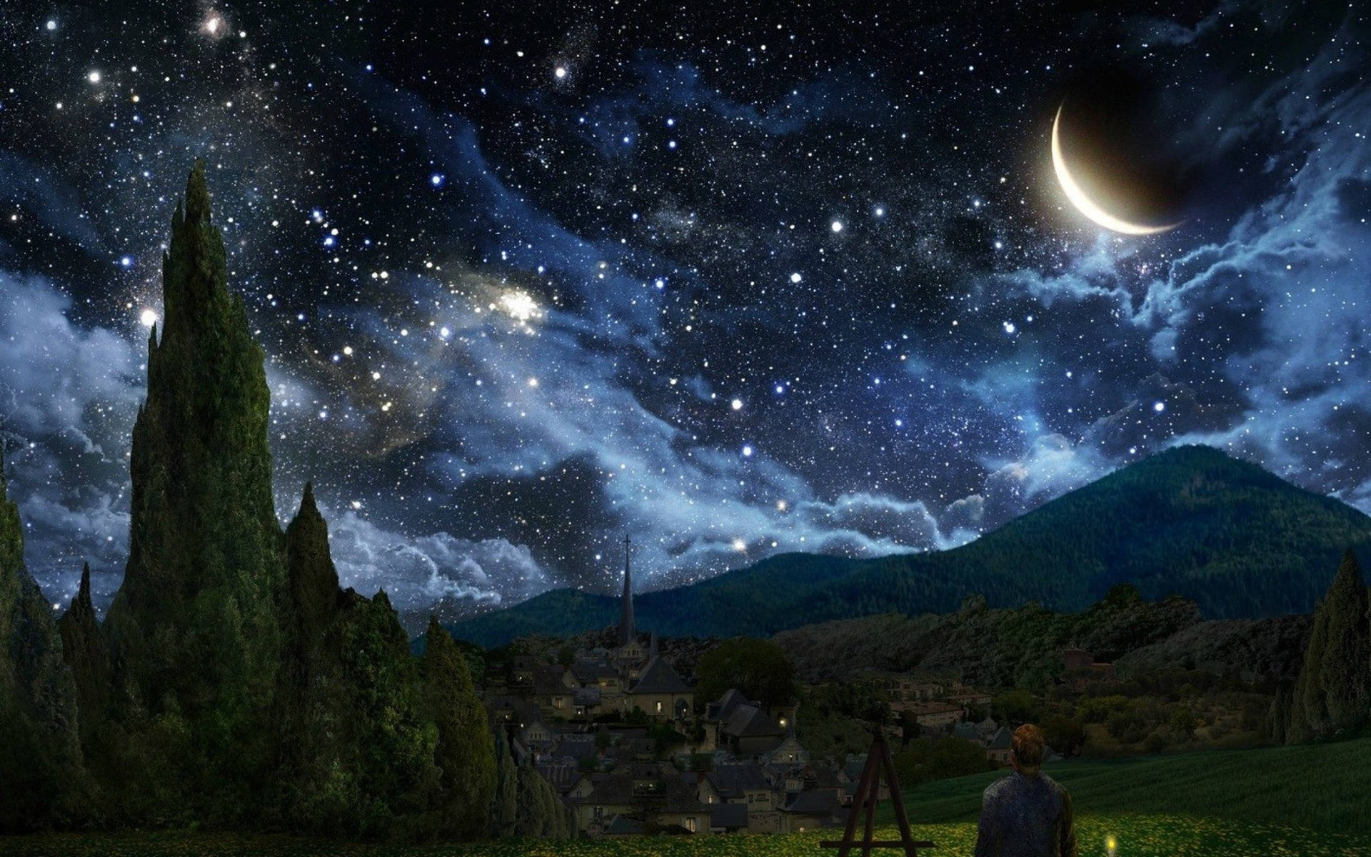 Moon And Stars 2560X1600 Wallpaper and Background Image