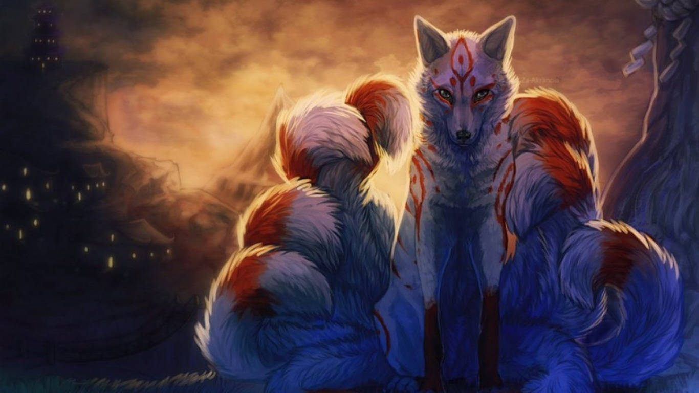 1366X768 Nine Tailed Fox Wallpaper and Background